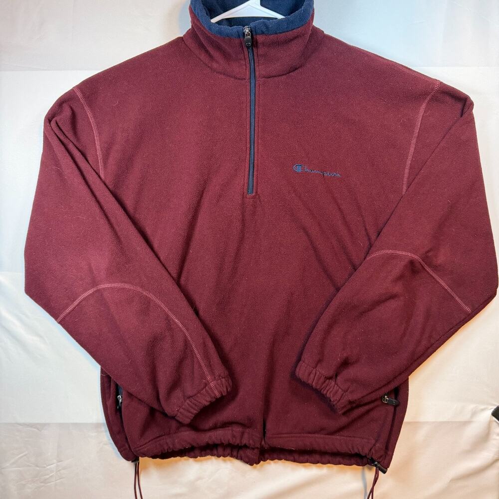 Champion Vintage 1/4 Zip Fleece Pullover Jacket Maroon Mens Size Large